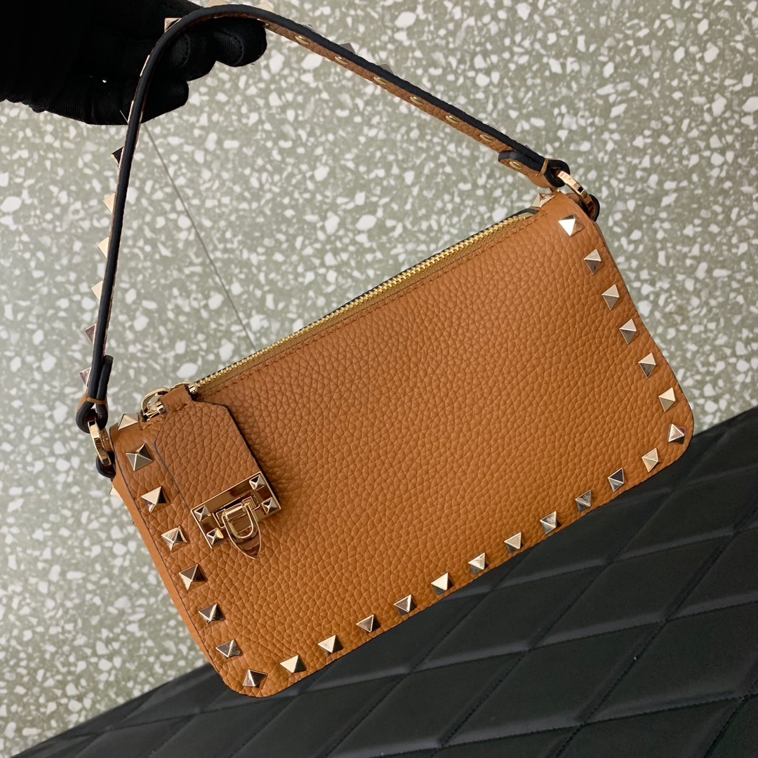 Valentino Garavani Rockstud Small Crossbody Bag in Brown Grainy Calfskin